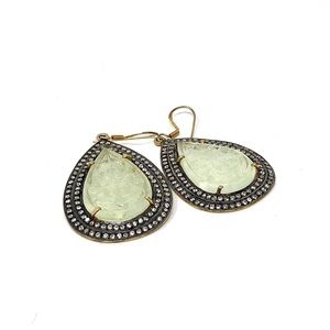 GORGEOUS CARVED JADE EARRINGS WITH RHINESTONES